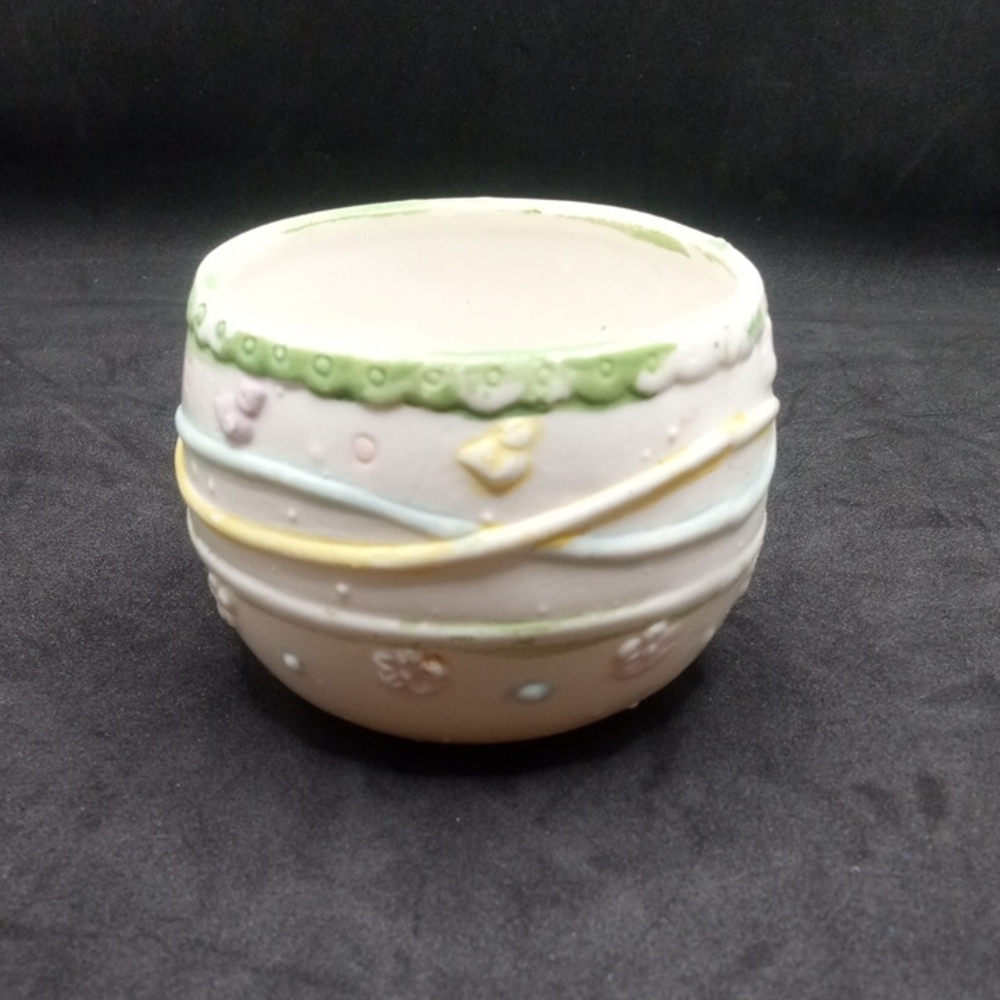 Green and Yellow Ceramic Hand Painted Art Bowl with Textured Design